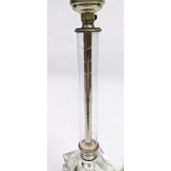 Vtg Mid-Century MCM Etched Crystal Glass Candlestick Table Nightstand Lamp 13" - Picture 3 of 9